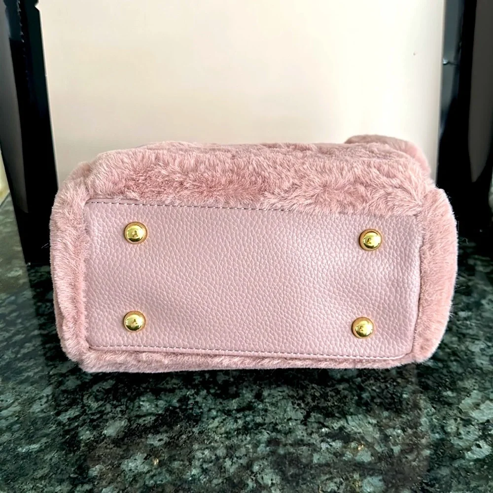 Plush Faux Fur Top-Handle Crossbody Bag - Pink